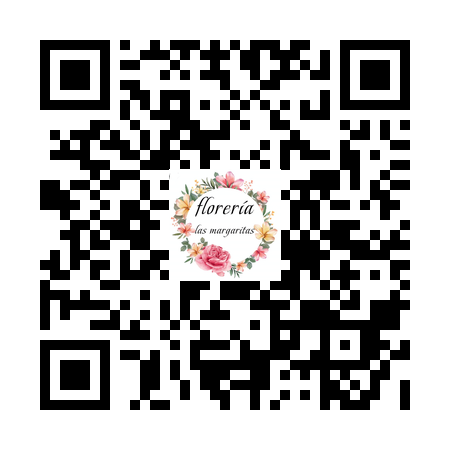 Código QR personalizado con el logotipo circular de Florería Las Margaritas rodeado de flores, vinculado a su sitio web o contacto