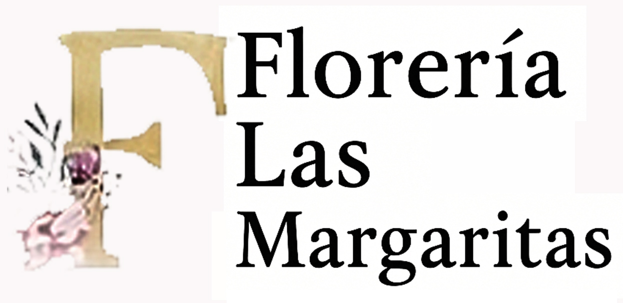 Logotipo de Florería Las Margaritas con letra F dorada decorada con flores y texto en tipografía clásica